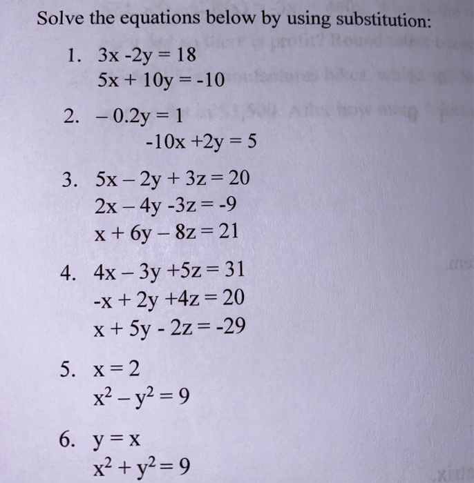 Solved Solve The Equations Below By Using Substitution 1 Chegg Com