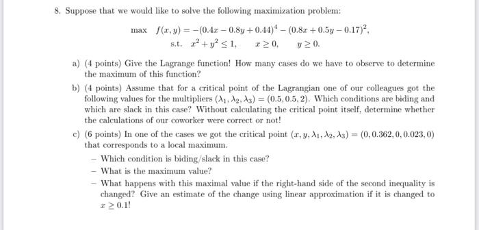 8. Suppose that we would like to solve the following | Chegg.com