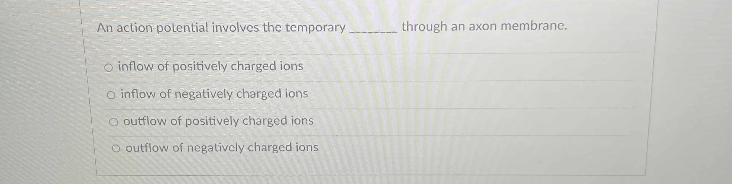 Solved An action potential involves the temporary ﻿through | Chegg.com