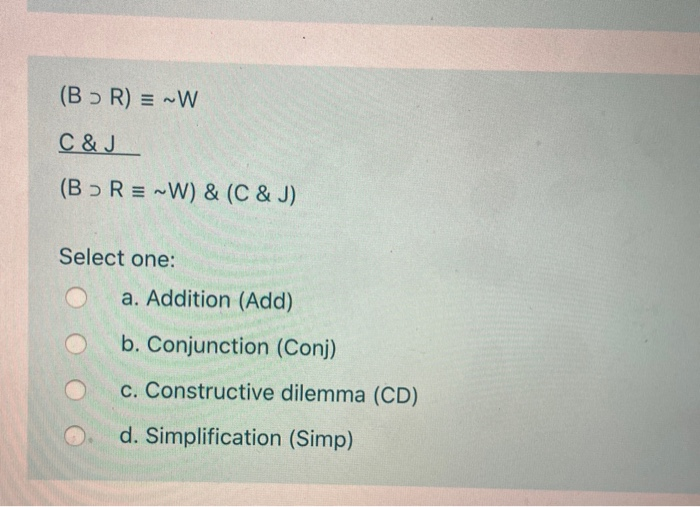 Solved B R W C J B R W C J Select One A Chegg Com