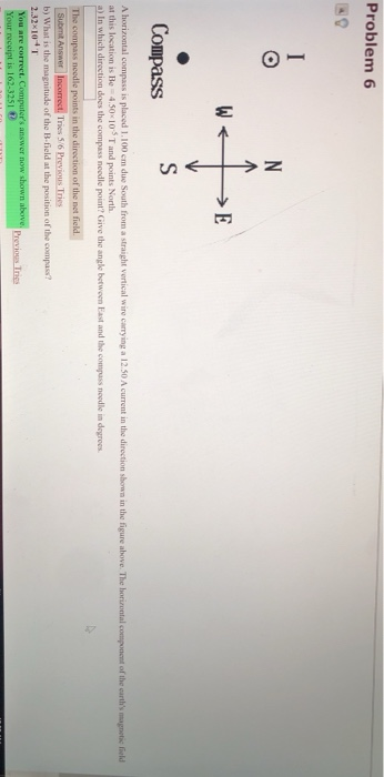 Solved Problem 6 >E Compass A horizontal compass is placed | Chegg.com