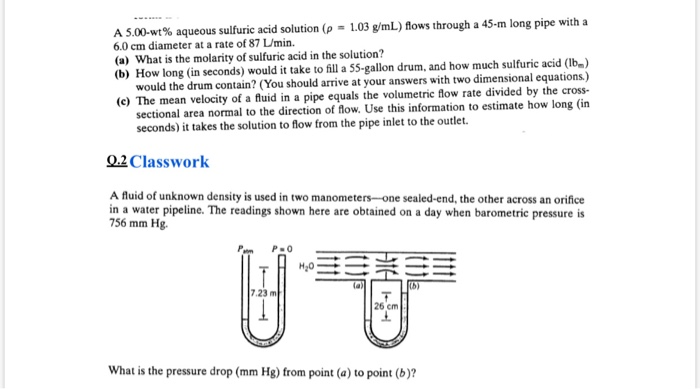 Solved A 5.00-wt% aqueous sulfuric acid solution (p = 1.03 | Chegg.com