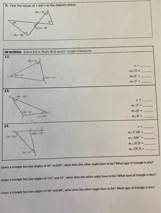 Solved 5. Find the values of x and y in the diagram below.