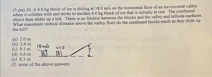 Solved (5 pts) 20. A 6.0 kg block of ice is sliding at 18.0 | Chegg.com