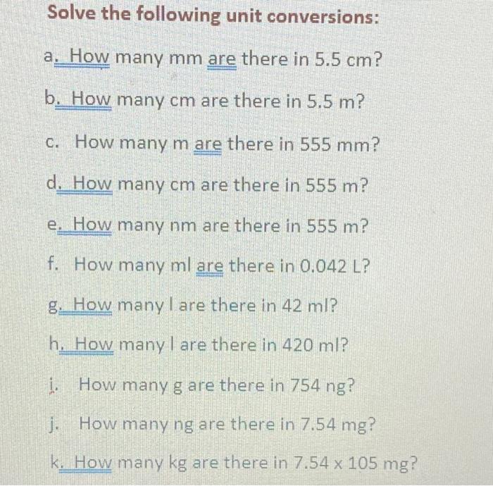 Solved Solve the following unit conversions a. How many mm