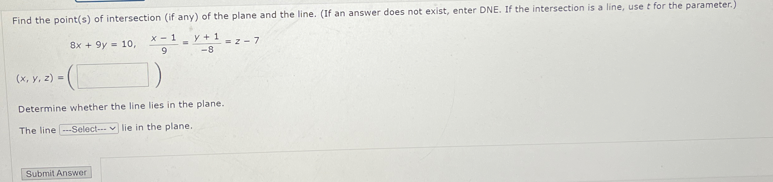 find the point of intersection between a line and a plane