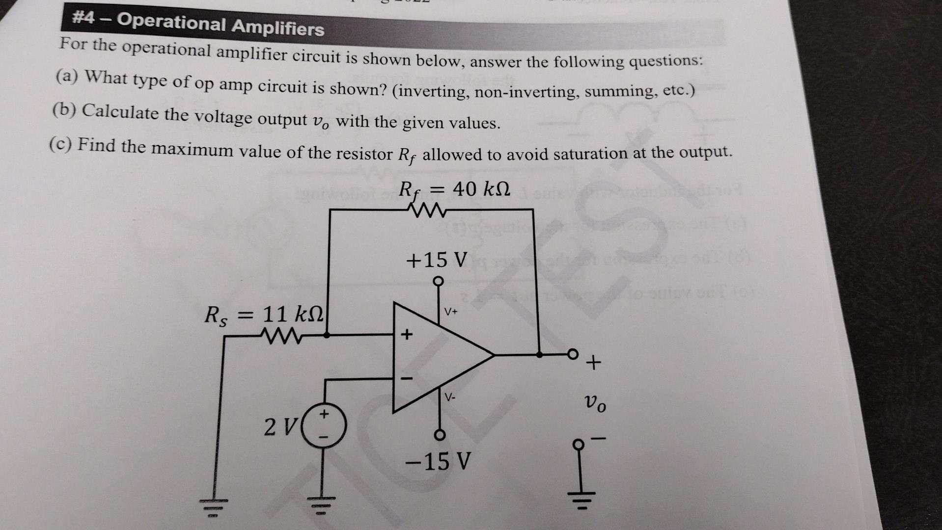 Solved #4 - Operational Amplifiers For The Operational | Chegg.com