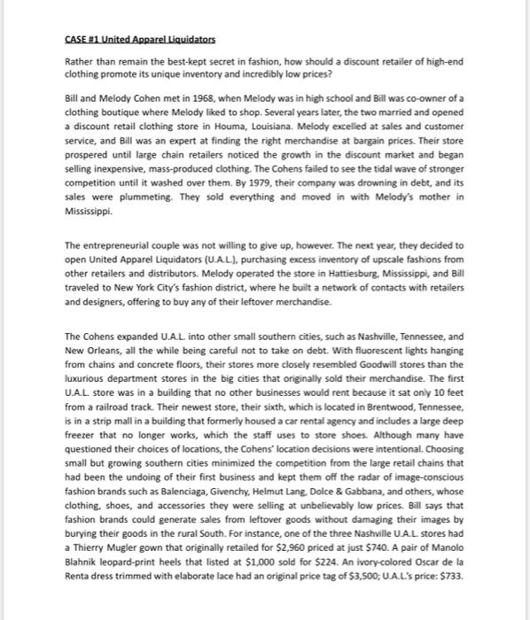 Solved CASE 1 United Apparel Liquidators Rather than remain