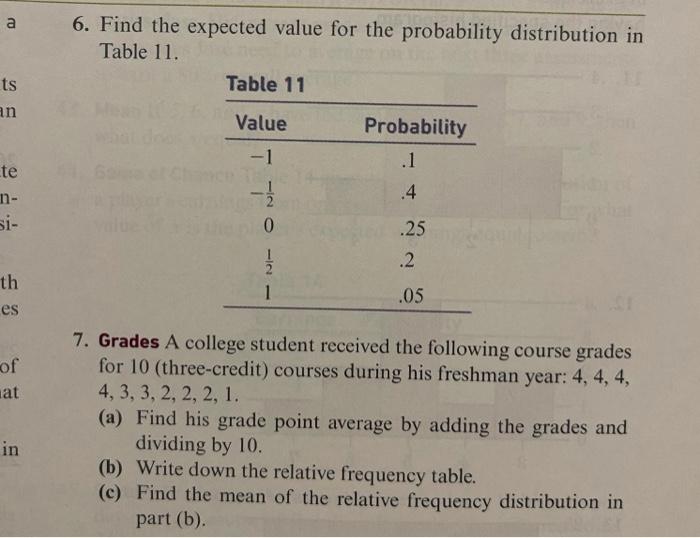 Solved a 6. Find the expected value for the probability | Chegg.com