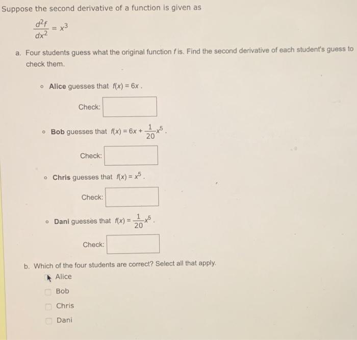Solved Suppose the second derivative of a function is given | Chegg.com
