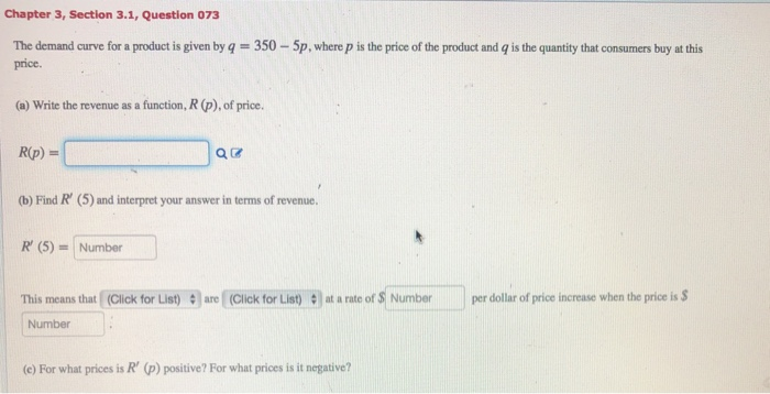 Solved Chapter 3, Section 3.1, Question 073 The demand curve | Chegg.com