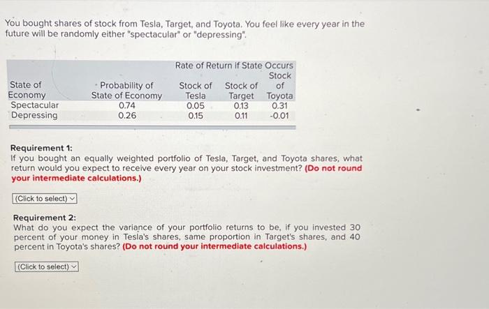 Solved You Bought Shares Of Stock From Tesla, Target, And | Chegg.com