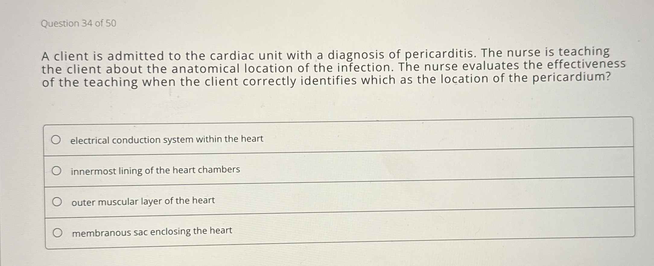Solved Question 34 ﻿of 50A client is admitted to the cardiac | Chegg.com