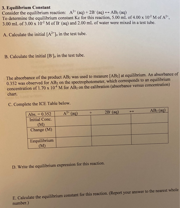 Solved 3. Equilibrium Constant Consider The Equilibrium | Chegg.com