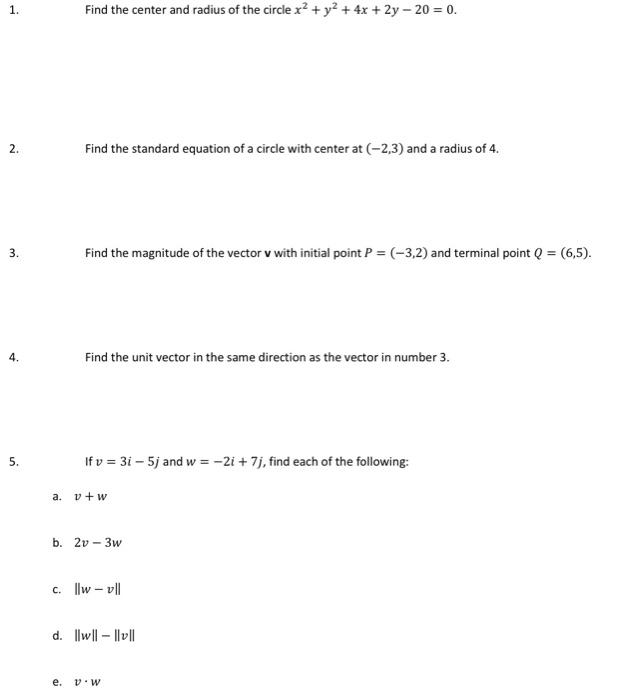 Solved 1. Find the center and radius of the circle x2 + y2 +