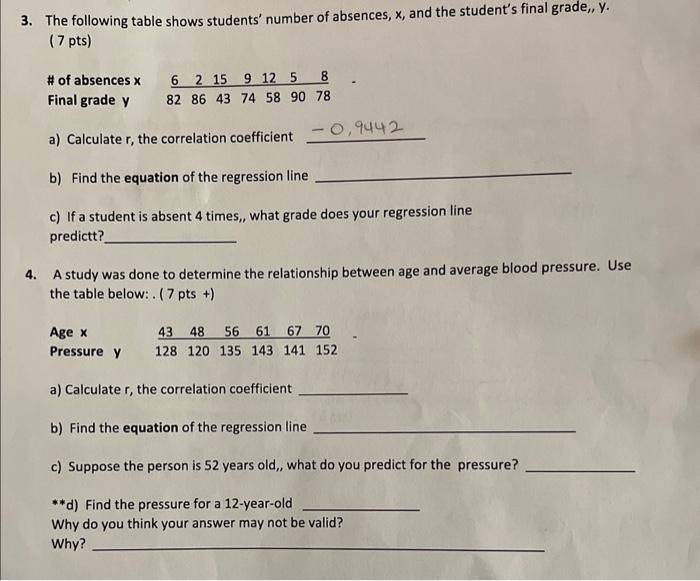 Solved 3. The following table shows students' number of | Chegg.com