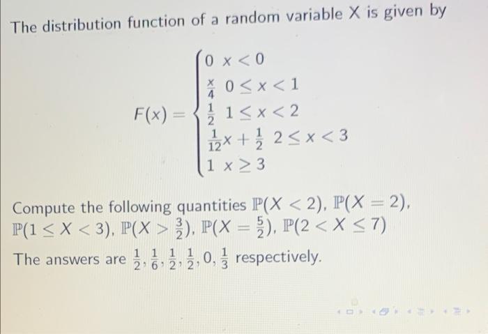 Solved The distribution function of a random variable X is | Chegg.com