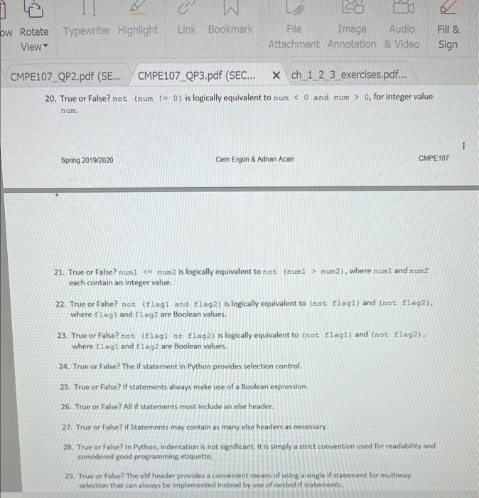 Solved 20. True or False? not ( num 1=0 ) is logically | Chegg.com
