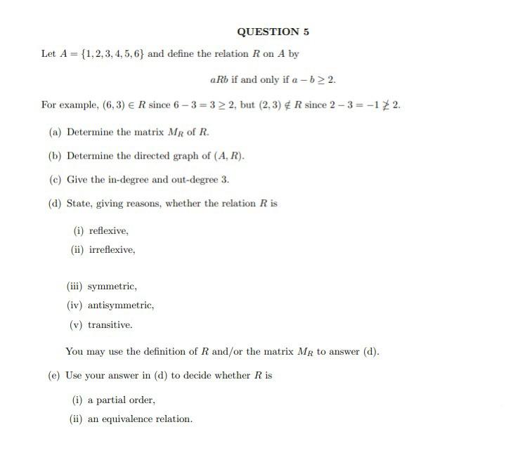 Solved Let A={1,2,3,4,5,6} And Define The Relation R On A By | Chegg.com