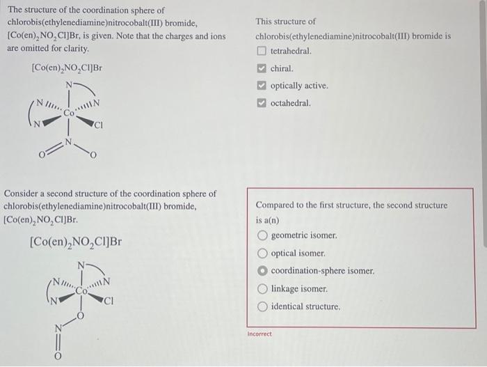 Solved The structure of the coordination sphere of | Chegg.com