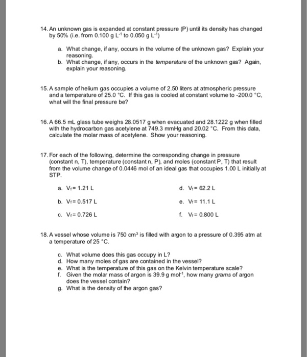 Solved 14 An Unknown Gas Is Expanded At Constant Pressur Chegg Com