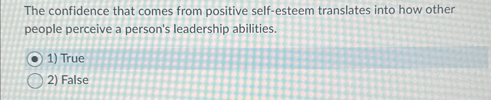 Solved The confidence that comes from positive self-esteem | Chegg.com