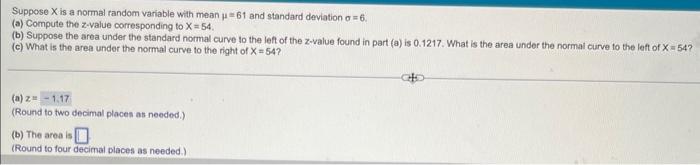 Solved Suppose X is a normal random variable with mean μ=61 | Chegg.com