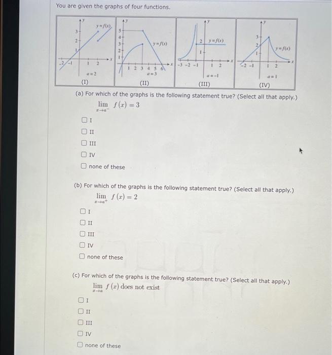 Solved You are given the graphs of four functions. y/01) 3 3 | Chegg.com