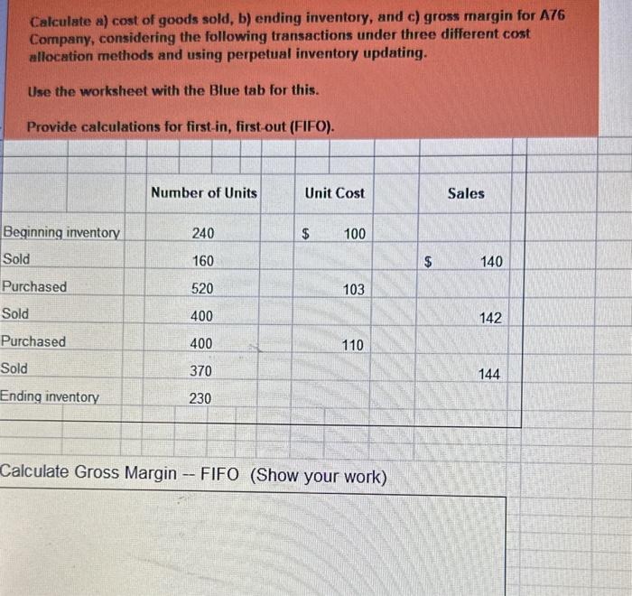 Solved Calculate A) Cost Of Goods Sold, B) Ending Inventory, | Chegg.com