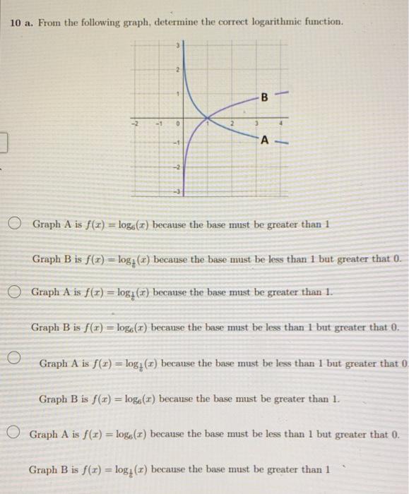 Solved 10 a. From the following graph, determine the correct | Chegg.com