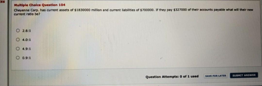 Solved ES Multiple Choice Question 104 Cheyenne Corp, has | Chegg.com
