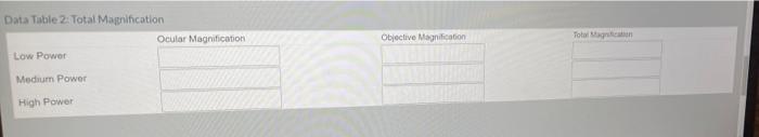 Solved Data Table 1: Microscope Components Letter Component | Chegg.com