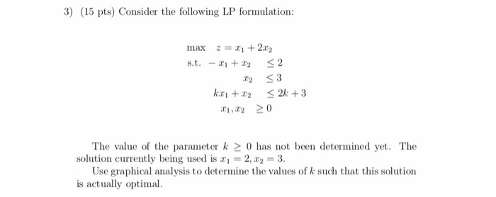 Solved 3) (15 pts) Consider the following LP formulation: | Chegg.com