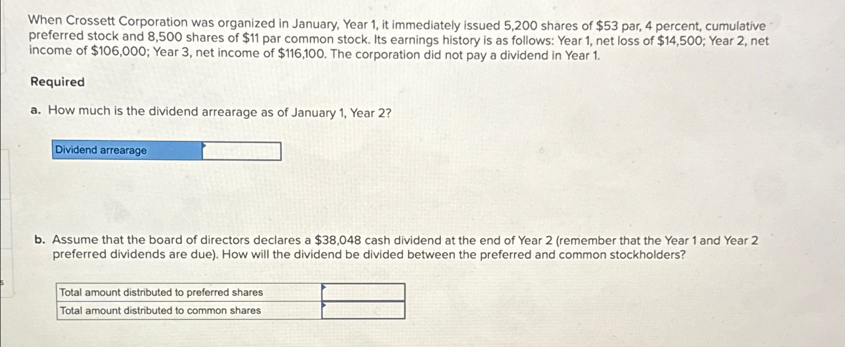 Solved When Crossett Corporation was organized in January, | Chegg.com