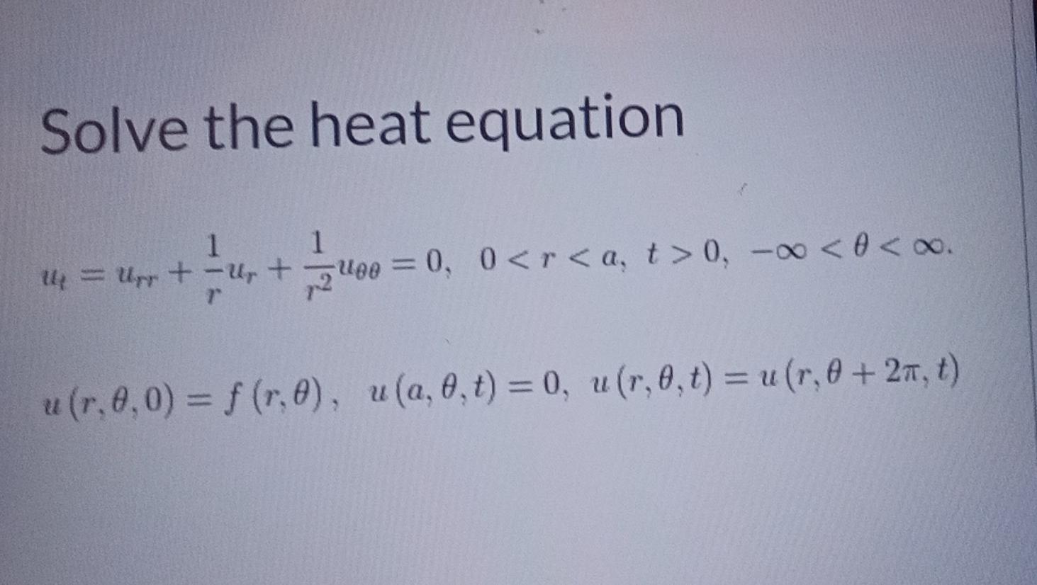Solved Solve the heat equation 1 1 4 = Urrt-urt 2 400 100 = | Chegg.com