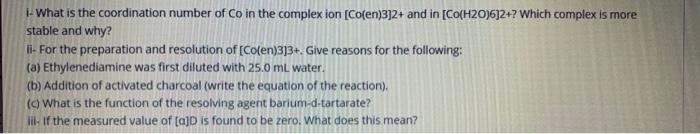 Solved 1- What is the coordination number of Co in the | Chegg.com