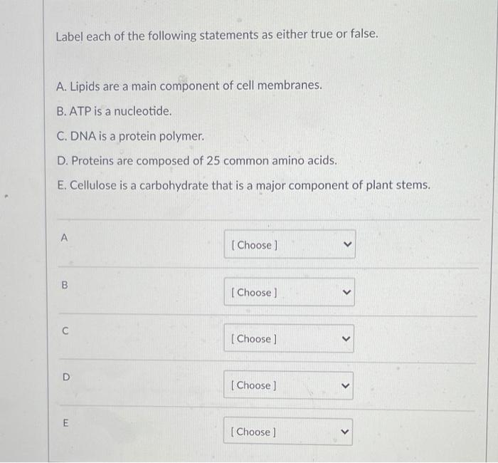 Solved Label each of the following statements as either true | Chegg.com