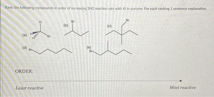 rank the sn2 reaction rates for the following compounds