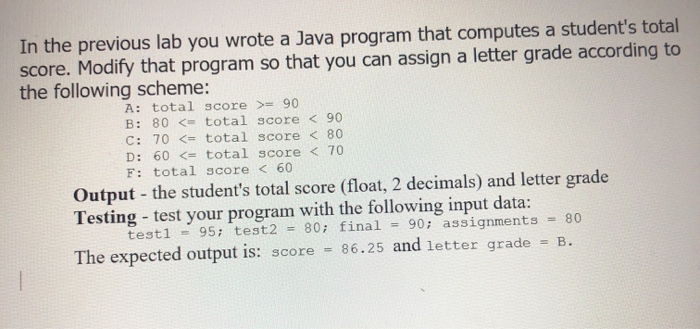 Solved In the previous lab you wrote a Java program that | Chegg.com