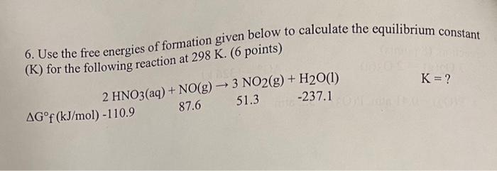 Solved 6. Use the free energies of formation given below to | Chegg.com