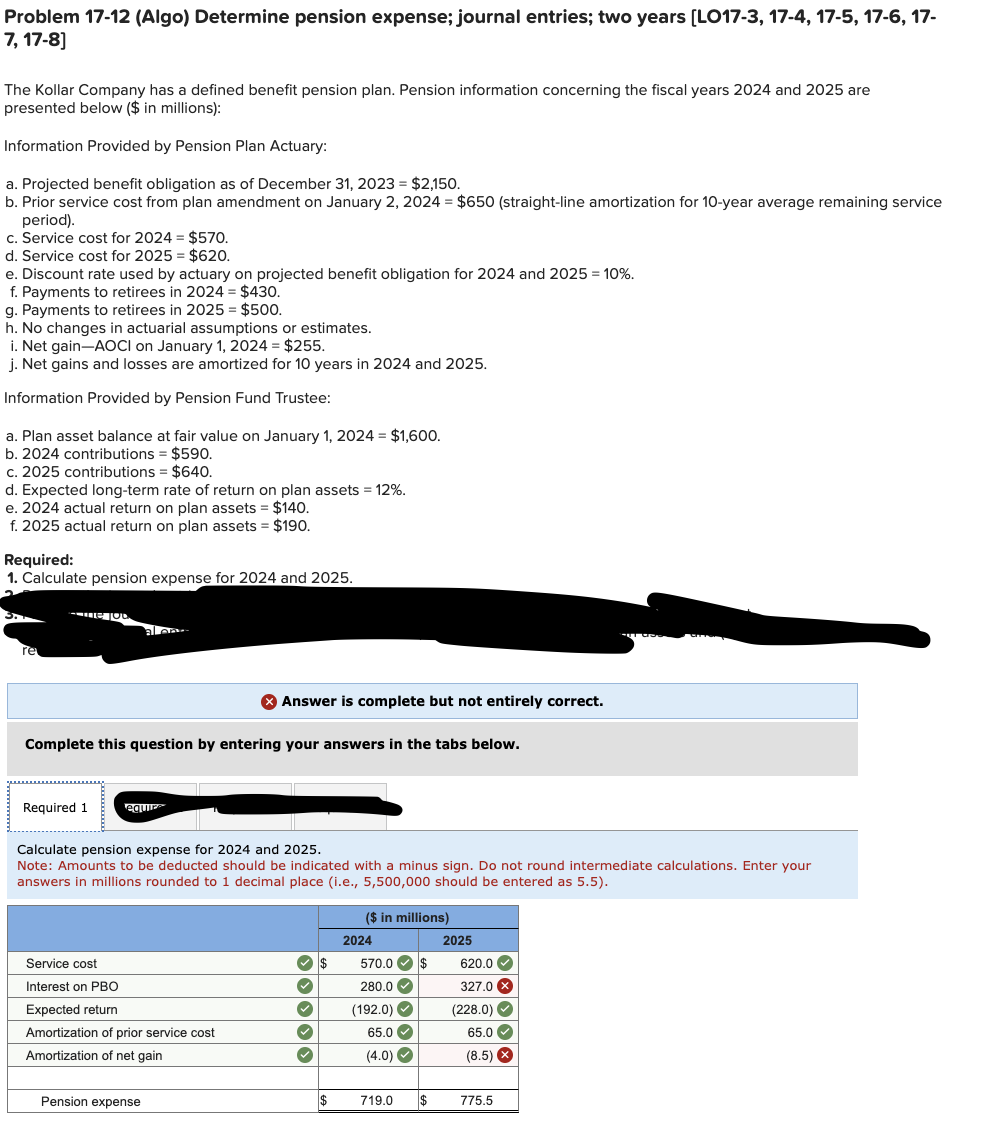 Solved Problem 17-12 (Algo) ﻿Determine Pension Expense; | Chegg.com