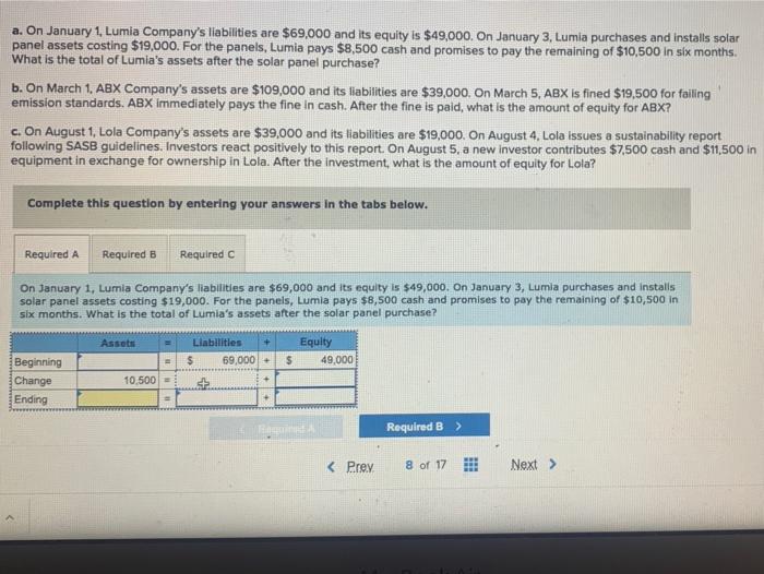 Solved a. On January 1 Lumia Company's liabilities are
