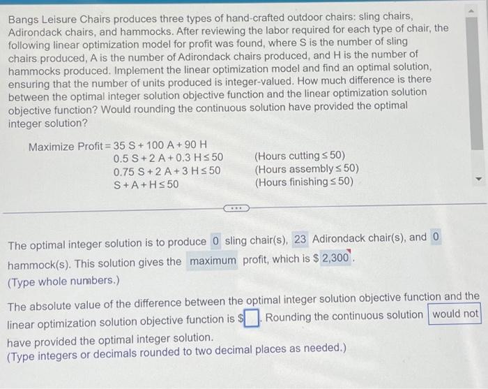 Solved Bangs Leisure Chairs produces three types of | Chegg.com