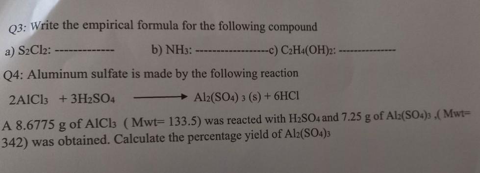 Solved Q3 Write the empirical formula for the following Chegg