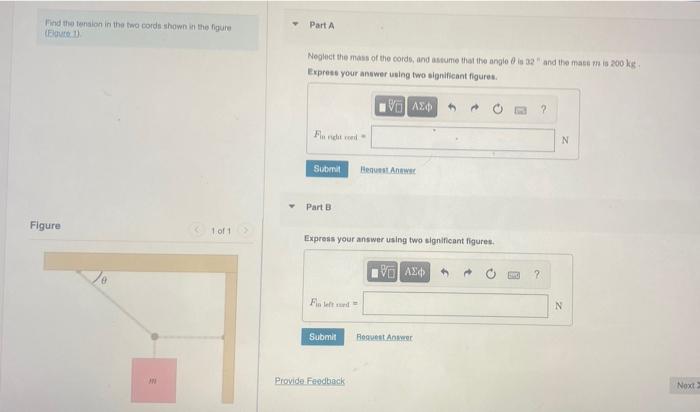 Solved Find The Tension In The Two Cords Shown In The Figure | Chegg.com