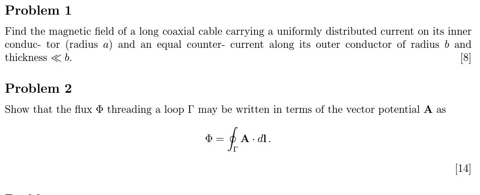 Solved Problem 1 Find the magnetic field of a long coaxial | Chegg.com