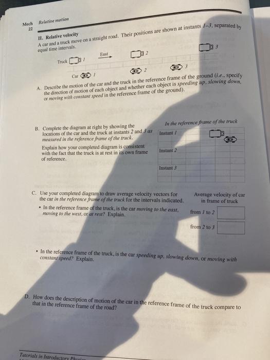 Solved Relativ motion Mech 22 II. Relative velocity A car