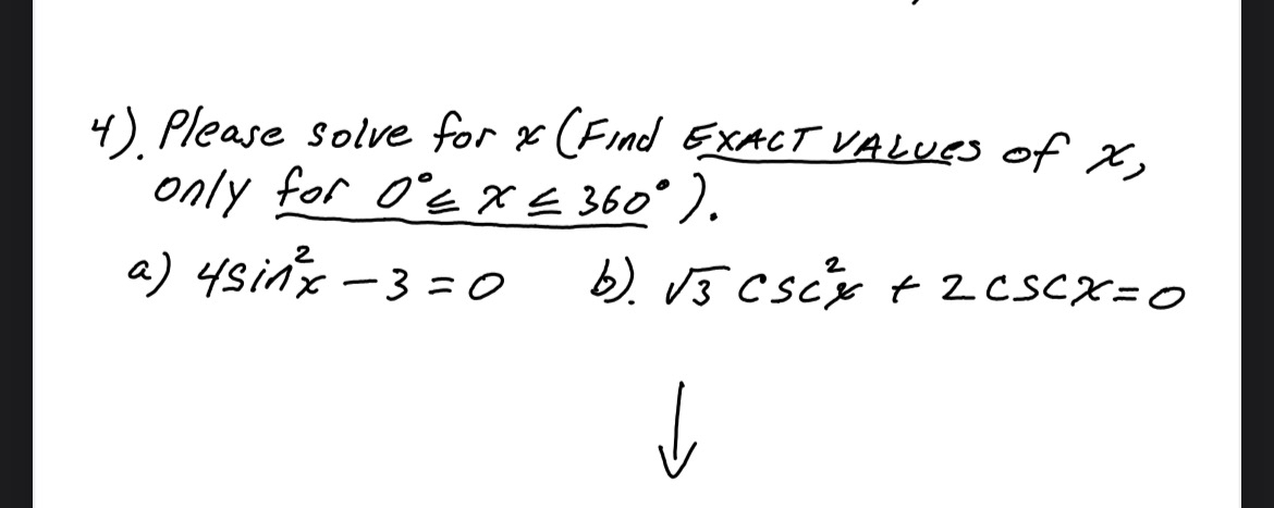 Solved . ﻿Please solve for x (Find Exact values of x, ﻿only | Chegg.com