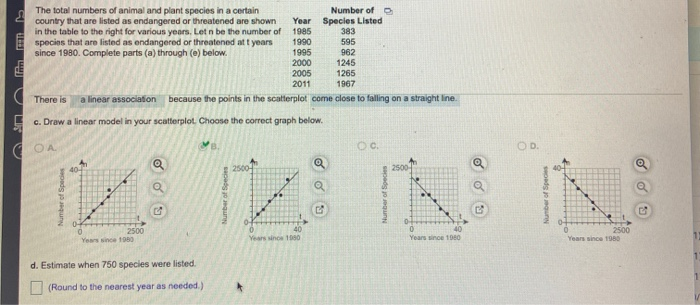 Solved The total numbers of animal and plant species in a | Chegg.com