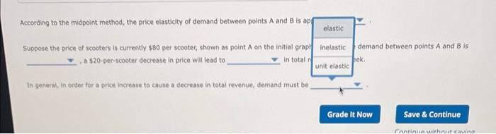 According to the midpoint method, the price elasticity of demand between points A and B is af
Suppose the price of scooters i